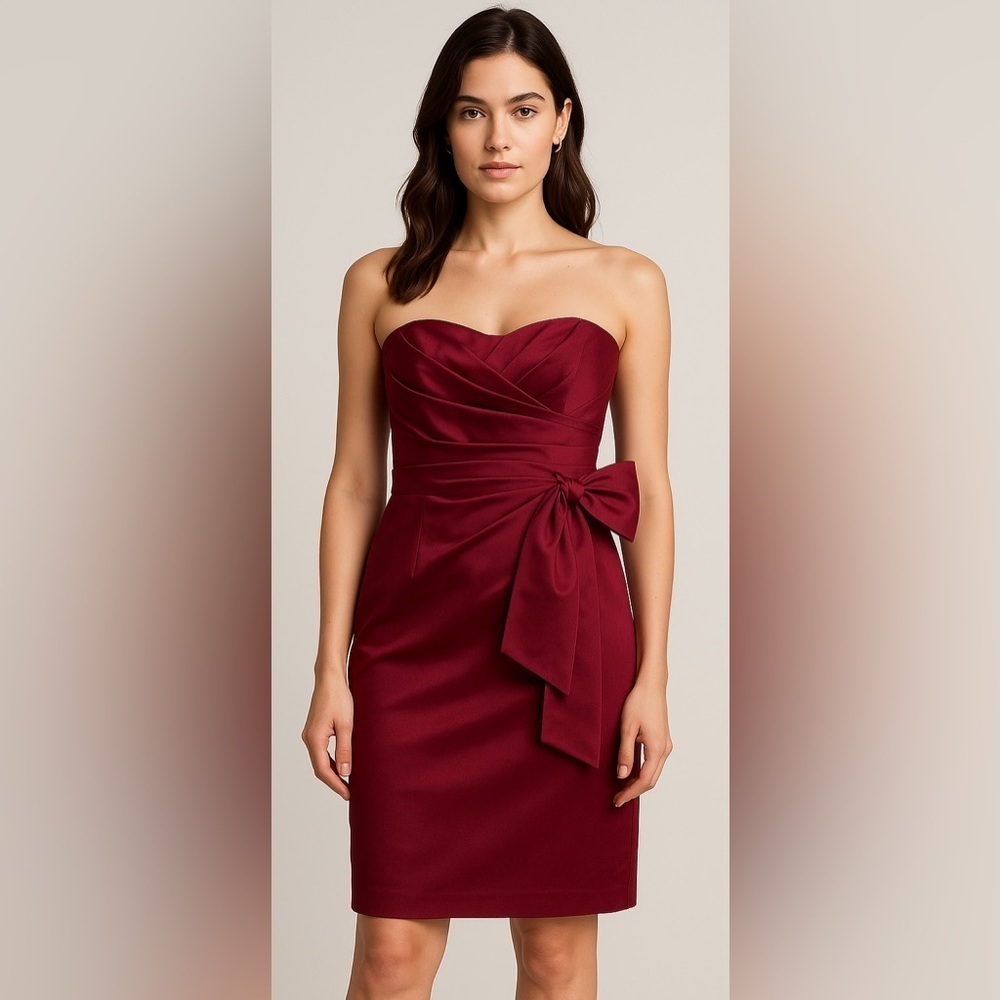 White House Black Market Burgundy Cocktail Dress – Size 6 – Elegant Bow Detail